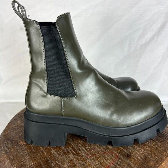 Zara Boots Womens 8 Brown Leather Ankle Lug Soles Round Toe Elastic Side Panels - Picture 3 of 13